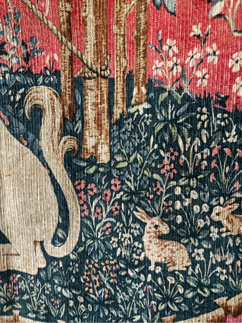 Lady and the Unicorn a Red Medieval-Style Wall Tapestry 65 x 55